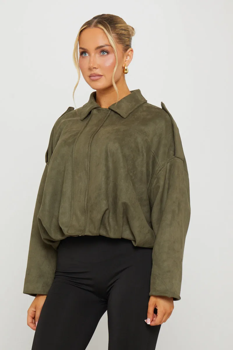 Khaki Suede Oversized Bomber Jacket sold by Nothingbutstyle product image thumbnail 4