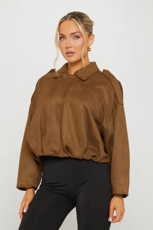 Dark Brown Suede Oversized Bomber Jacket sold by Nothingbutstyle
