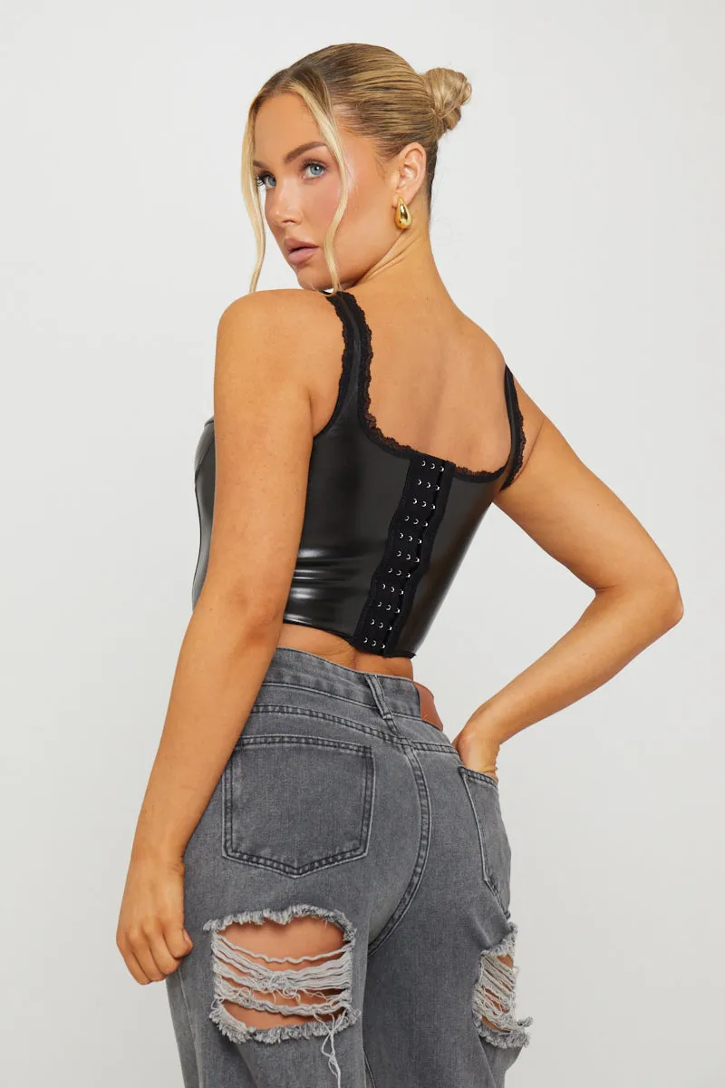 Black Faux Leather Bustier Dipped Corset Top sold by Nothingbutstyle product image thumbnail 4