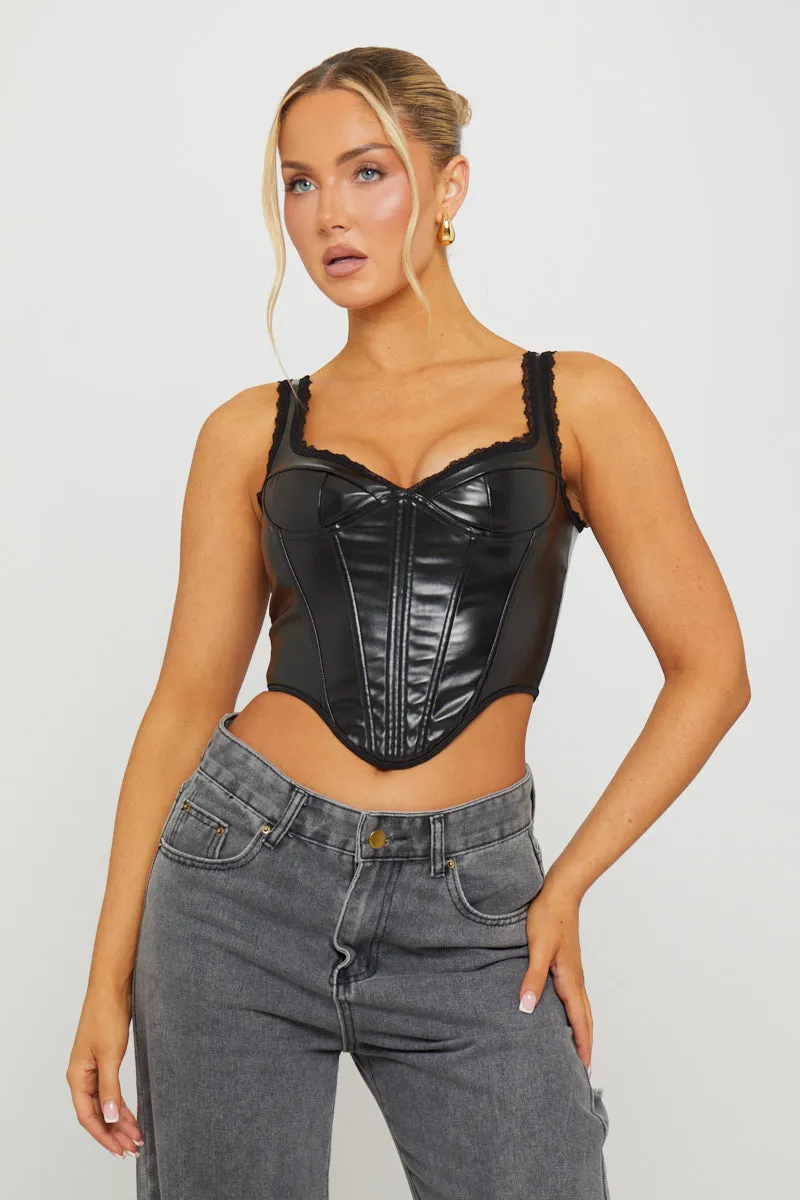 Black Faux Leather Bustier Dipped Corset Top sold by Nothingbutstyle product image thumbnail 2