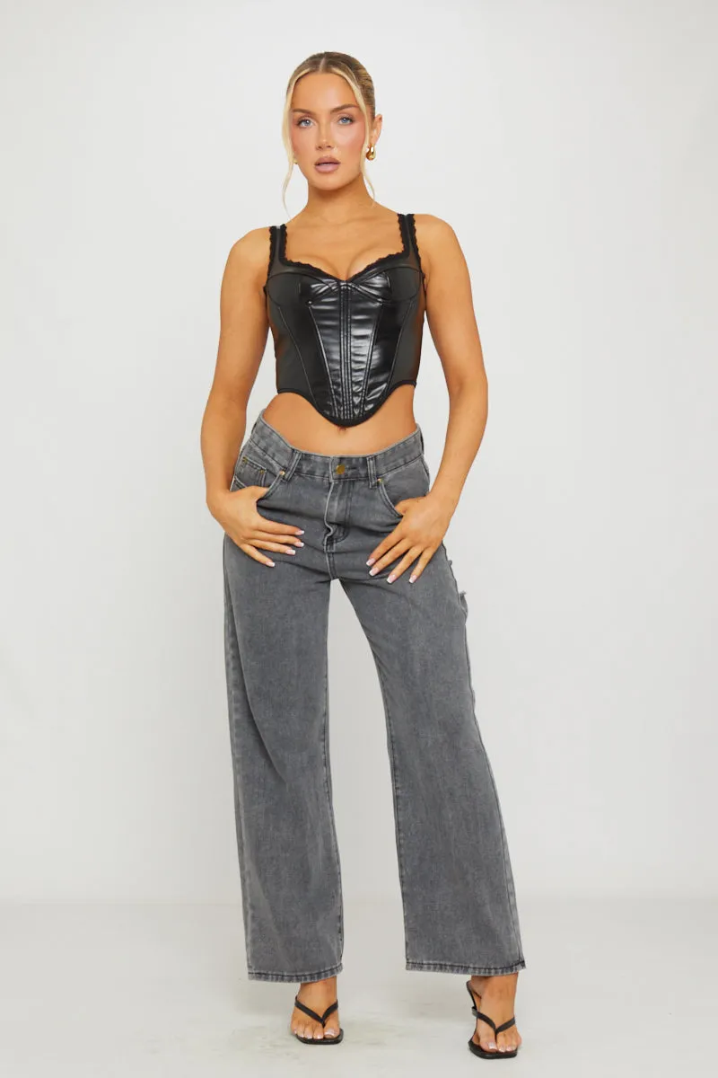 Black Faux Leather Bustier Dipped Corset Top sold by Nothingbutstyle product image thumbnail 3