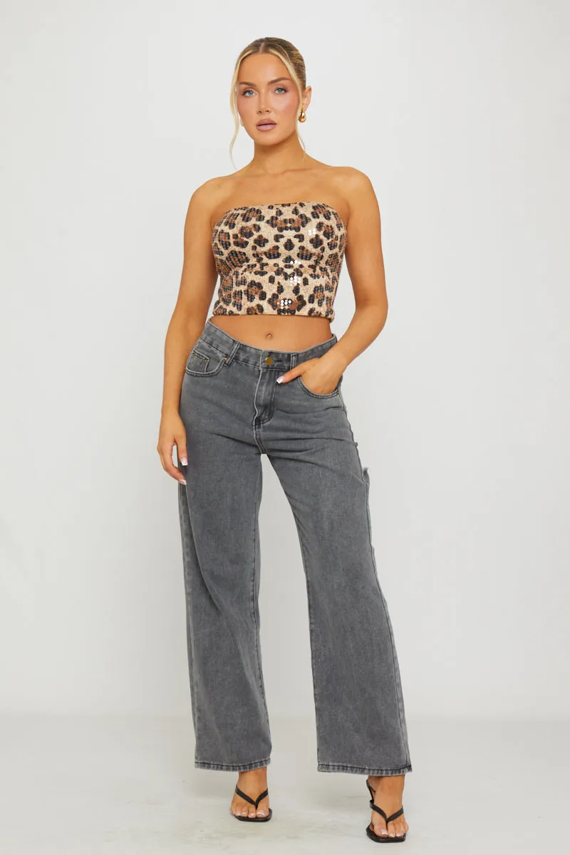 Leopard Print Sequin Detail Bandeau Crop Top sold by Nothingbutstyle product image thumbnail 2