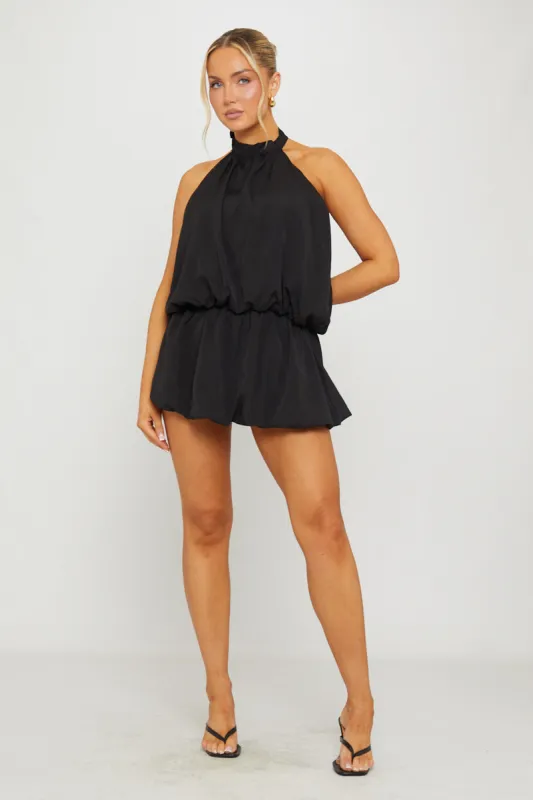 Black High Neck Open Back Puff Ball Mini Dress sold by Nothingbutstyle
