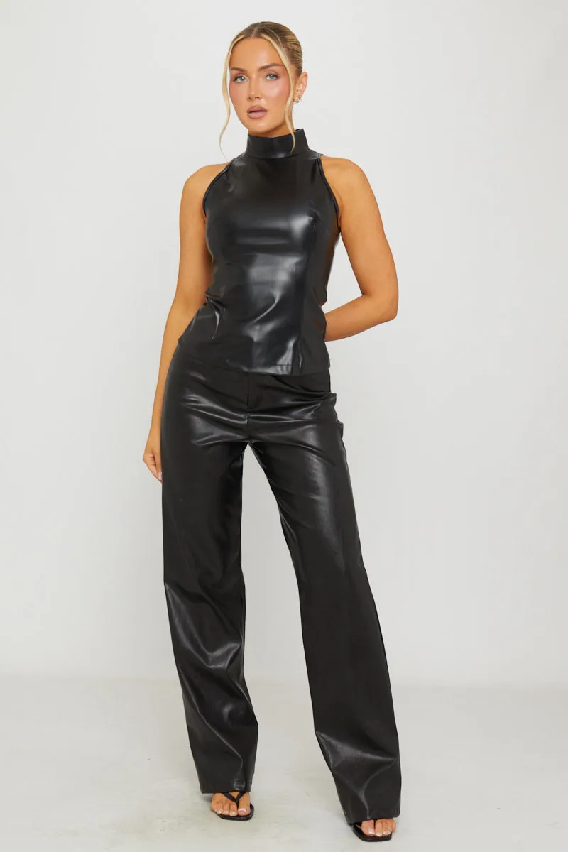Black Faux Leather High Neck Sleeveless Top sold by Nothingbutstyle product image thumbnail 2
