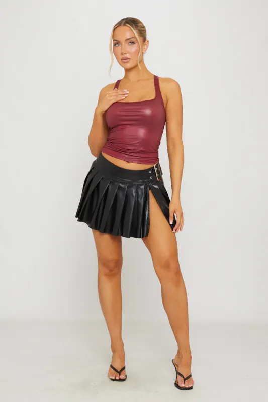 Black Faux Leather Buckle Detail Pleated Mini Skirt sold by Nothingbutstyle