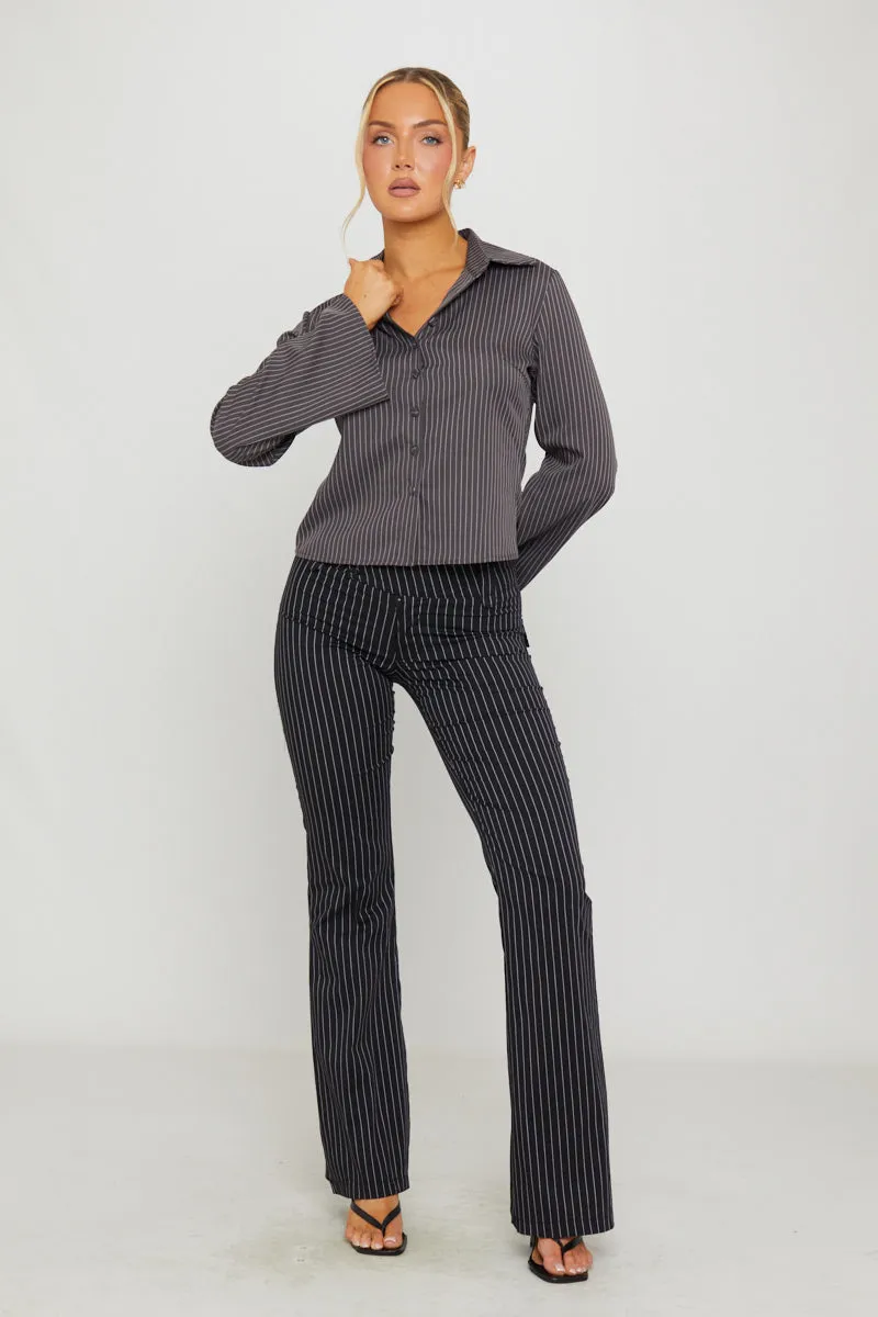 Dark Grey Pin Stripe Long Sleeve Button Up Shirt sold by Nothingbutstyle product image thumbnail 3