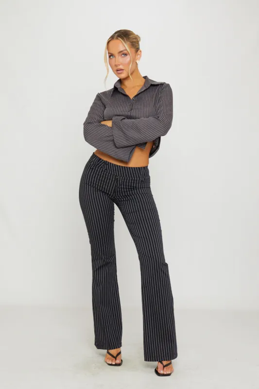 Black Pin Stripe Flare Trousers sold by Nothingbutstyle