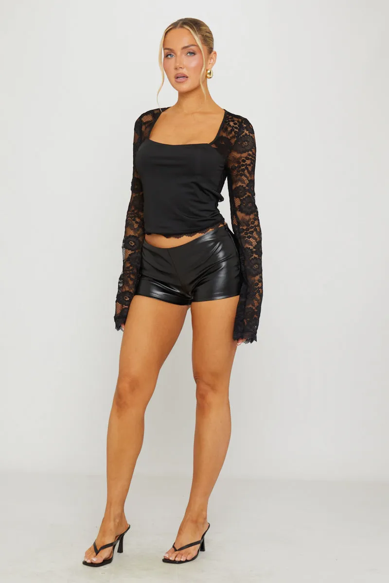 Black Lace Long Sleeve Square Neck Crop Top sold by Nothingbutstyle product image thumbnail 2