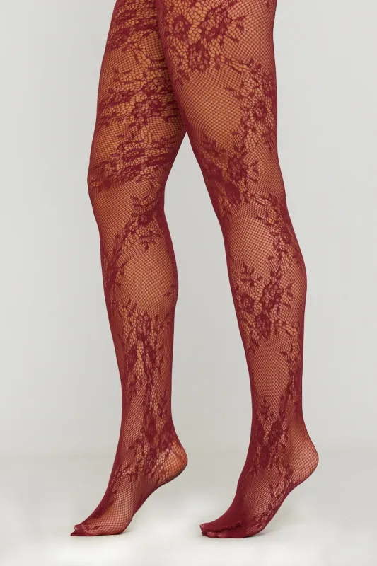 Burgundy Floral Fishnet Tights sold by Nothingbutstyle