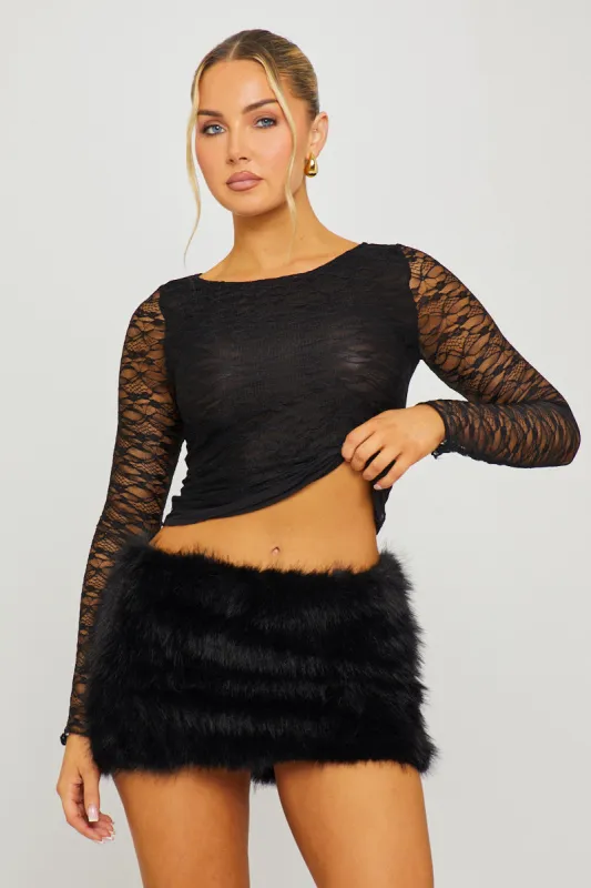 Black Lace Sheer Long Sleeve Crop Top sold by Nothingbutstyle