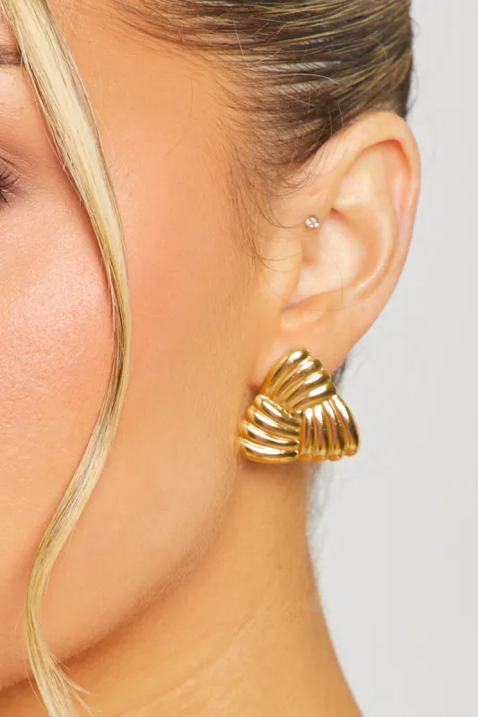Gold Chunky Triangle Textured Stud Earrings made by Nothingbutstyle