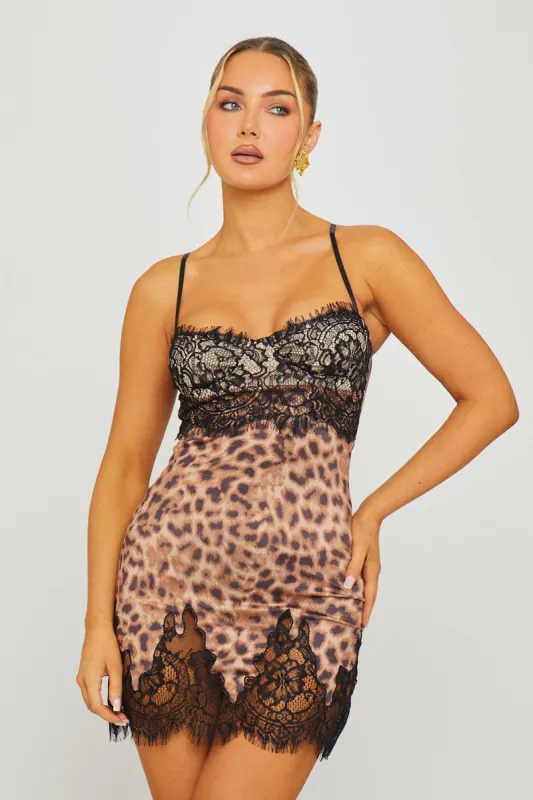 Leopard Print Lace Detail Strappy Mini Dress sold by Nothingbutstyle