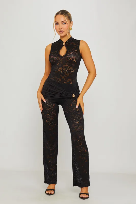 Black Lace Sheer Keyhole Sleeveless Jumpsuit sold by Nothingbutstyle