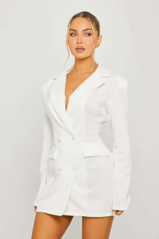 White Double Breasted Button Front Blazer Dress sold by Nothingbutstyle