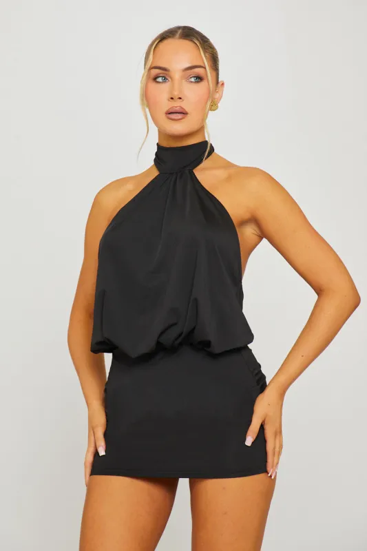 Black Halter High Neck Open Back Mini Dress sold by Nothingbutstyle