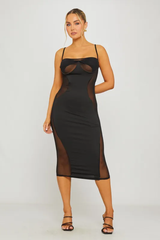 Black Mesh Panel Cut Out Underwired Midi Dress sold by Nothingbutstyle