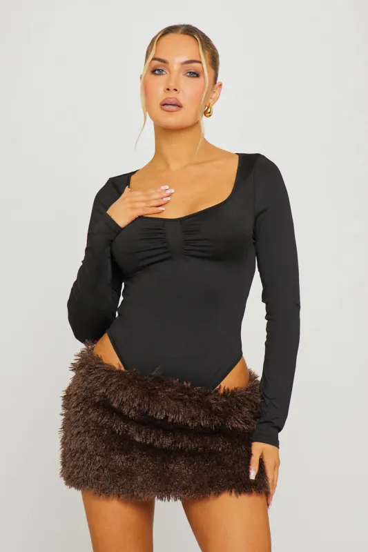 Black Long Sleeve Ruched Bust Bodysuit sold by Nothingbutstyle