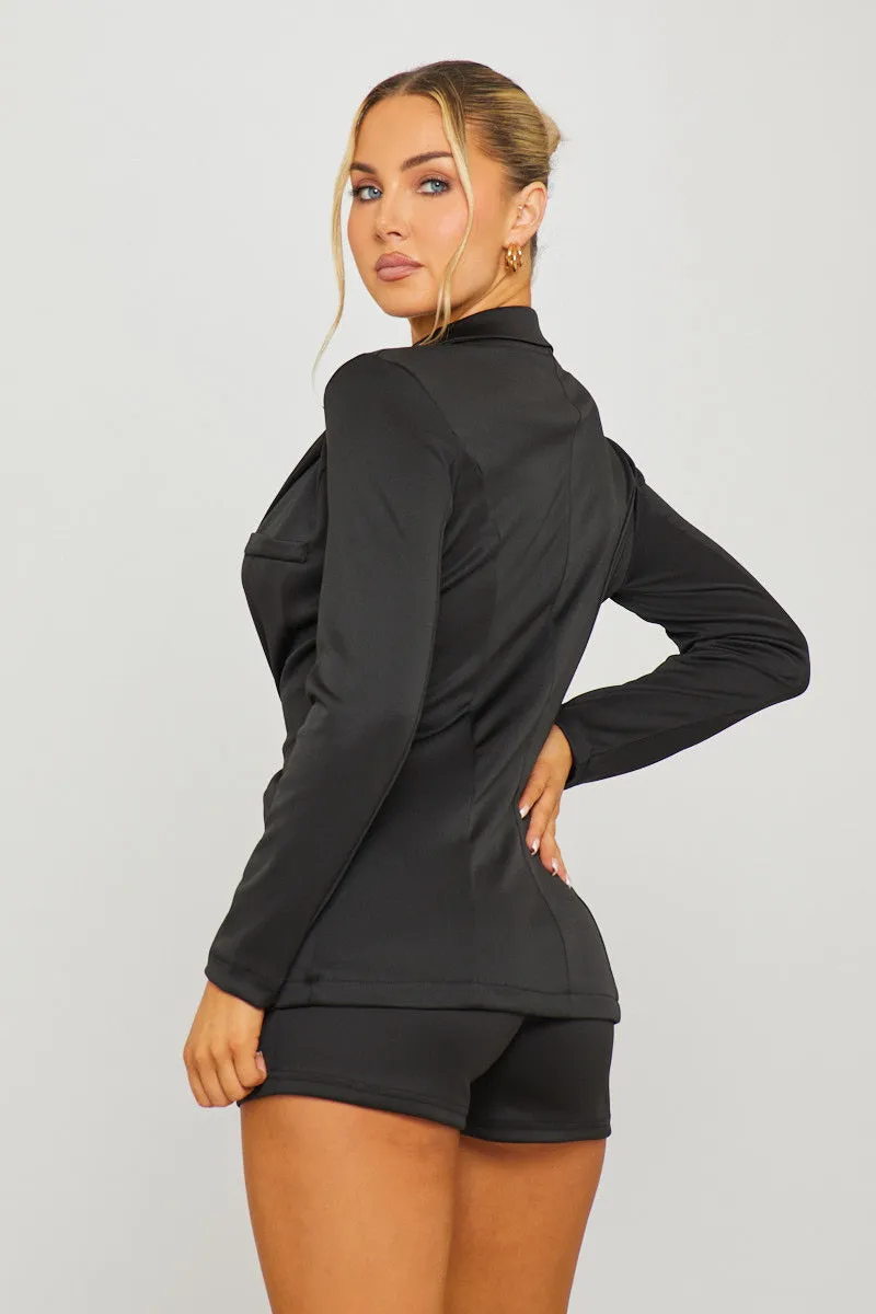Black Plunge Long Sleeve Blazer & Shorts Co-Ord sold by Nothingbutstyle product image thumbnail 4
