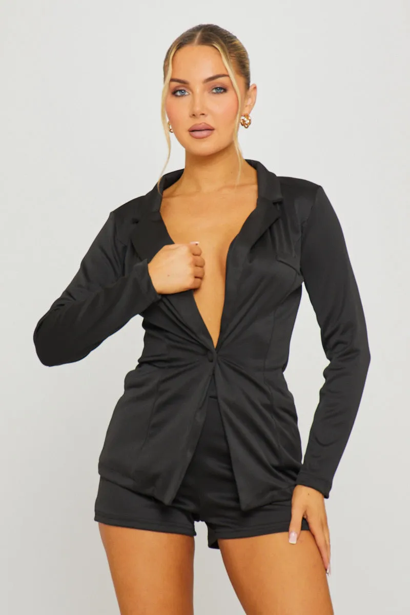 Black Plunge Long Sleeve Blazer & Shorts Co-Ord sold by Nothingbutstyle product image thumbnail 3