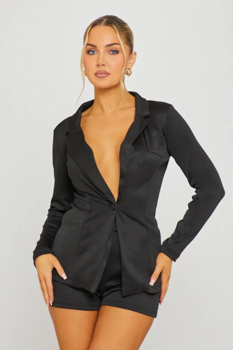 Black Plunge Long Sleeve Blazer & Shorts Co-Ord sold by Nothingbutstyle