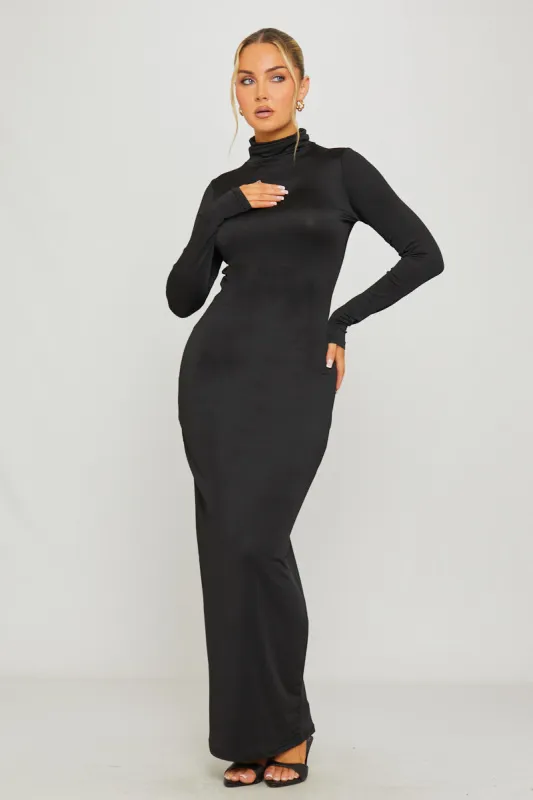 Black Turtleneck Long Sleeve Bodycon Maxi Dress made by Nothingbutstyle