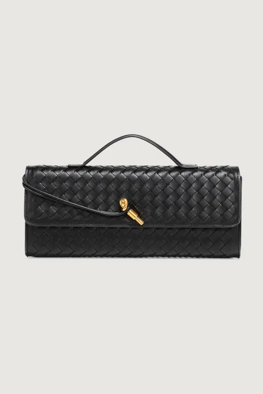 Black Woven Faux Leather Top Handle Clutch Bag made by Nothingbutstyle