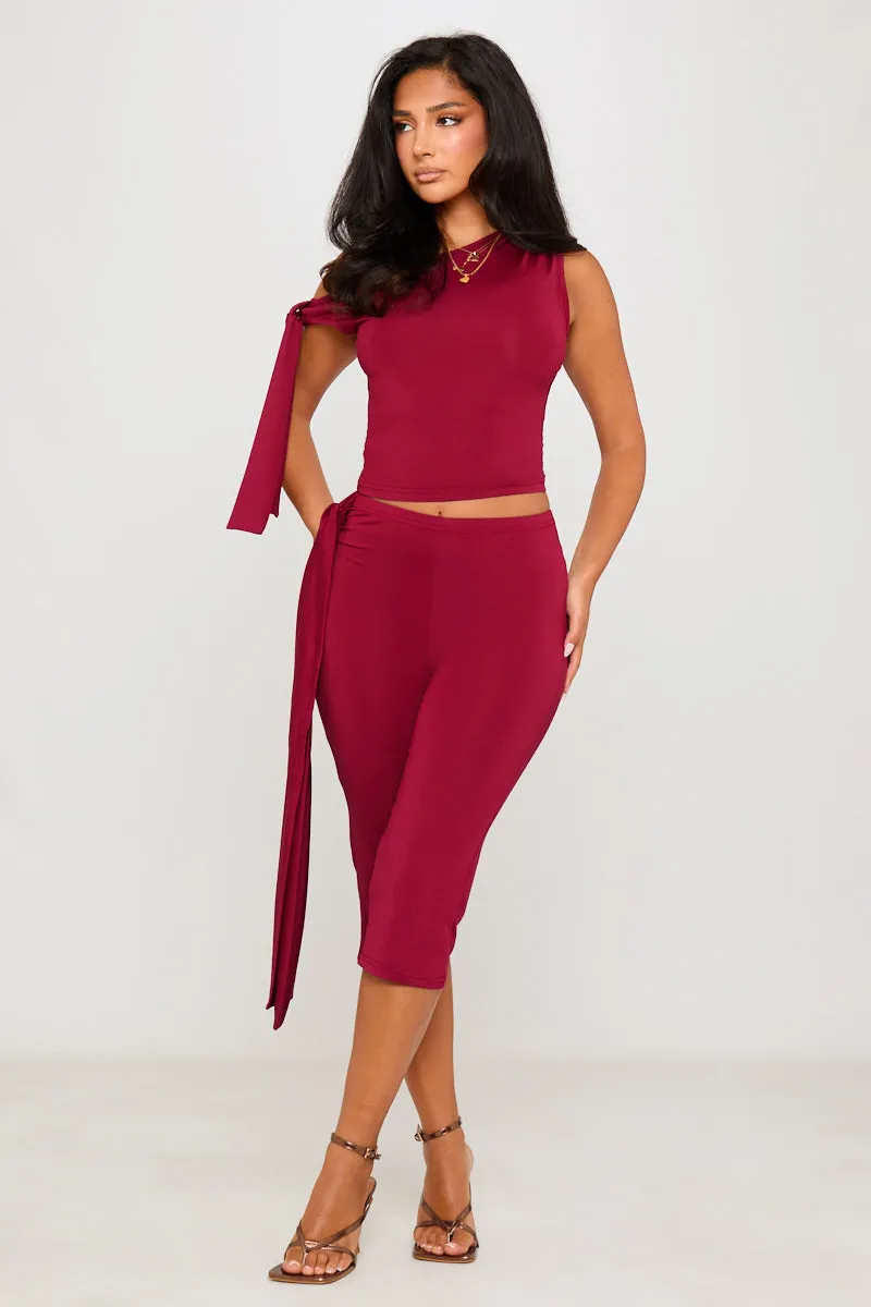 Burgundy One Shoulder Knot Detail Top & Capri Pants Co-Ord sold by Nothingbutstyle product image thumbnail 4