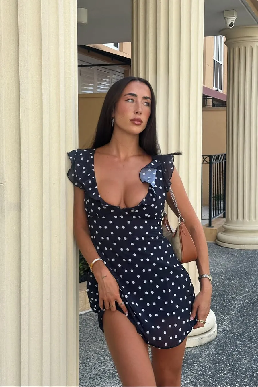 Black Polka Dot Ruffle Trim Mini Dress sold by Nothingbutstyle product image thumbnail 3