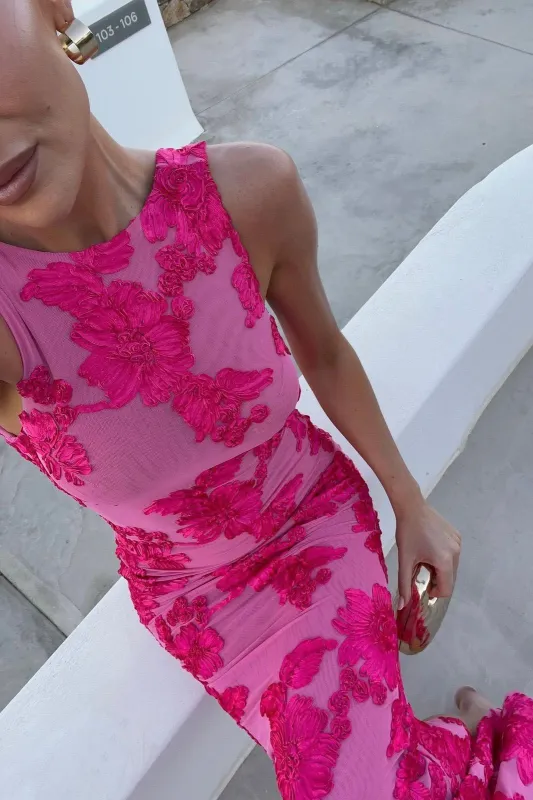 Pink Floral Embroidered Sleeveless Maxi Dress sold by Nothingbutstyle