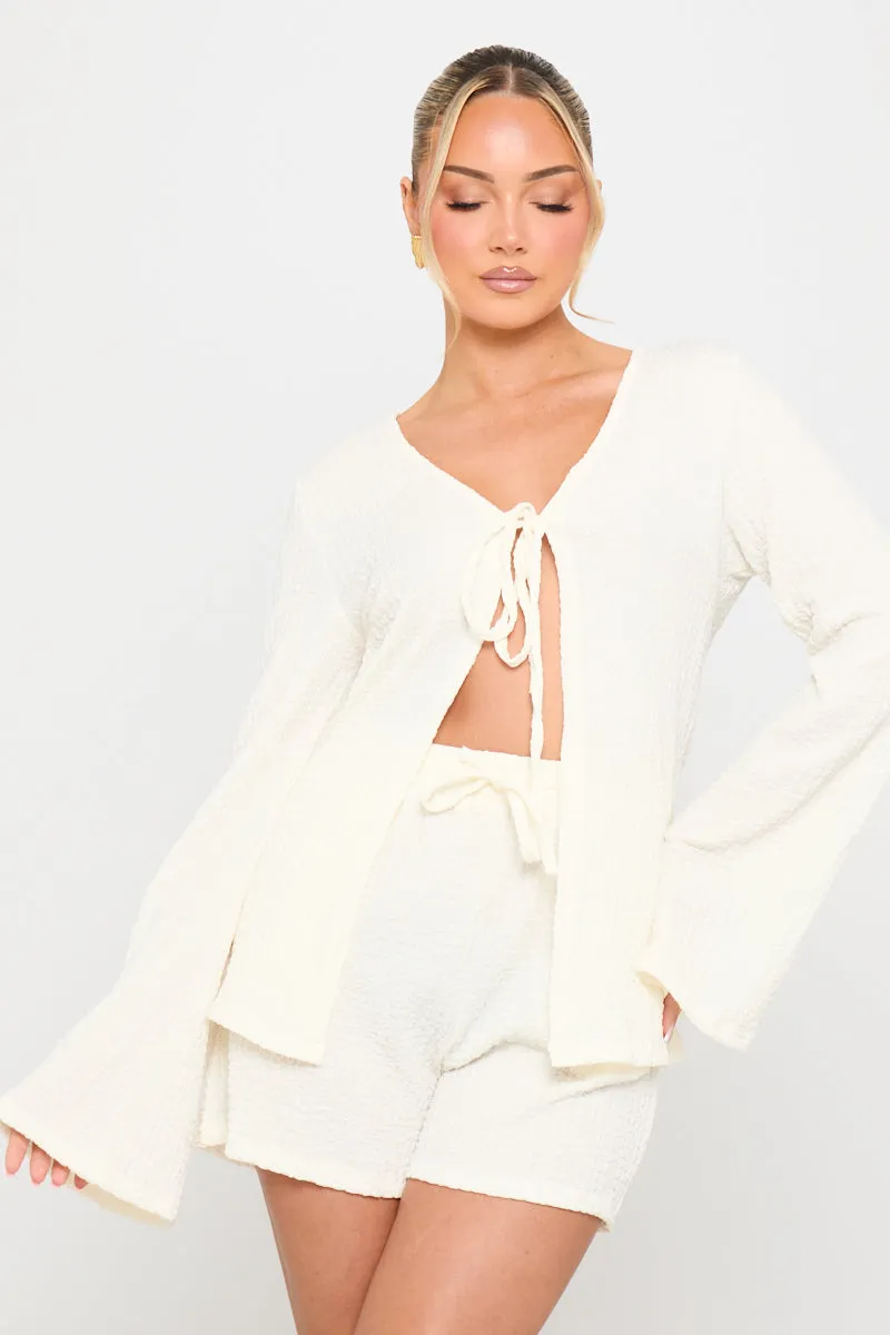 White Linen Tie Front Top & Shorts Beach Co-Ord sold by Nothingbutstyle product image thumbnail 3