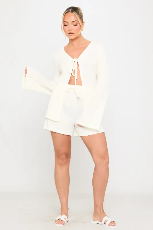 White Linen Tie Front Top & Shorts Beach Co-Ord sold by Nothingbutstyle