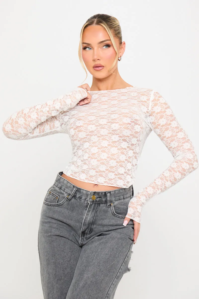 White Sheer Floral Lace Long Sleeve Top sold by Nothingbutstyle