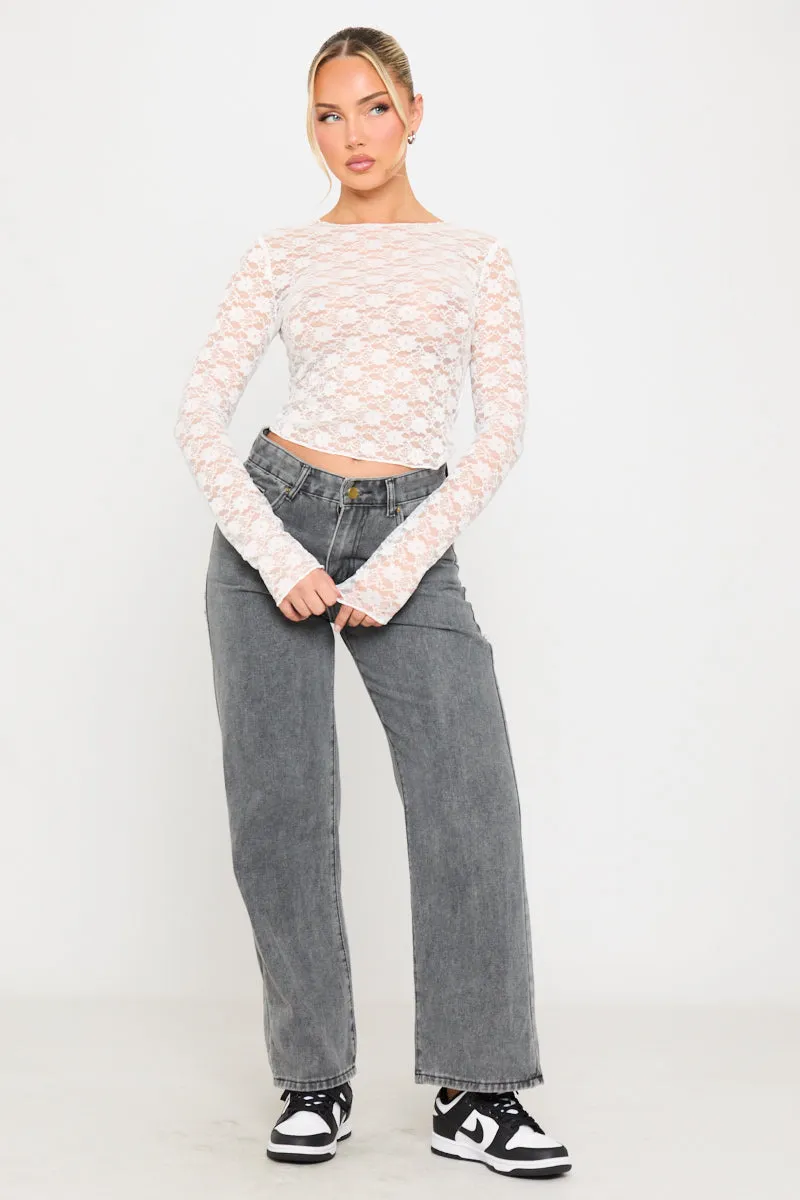 White Sheer Floral Lace Long Sleeve Top sold by Nothingbutstyle product image thumbnail 3