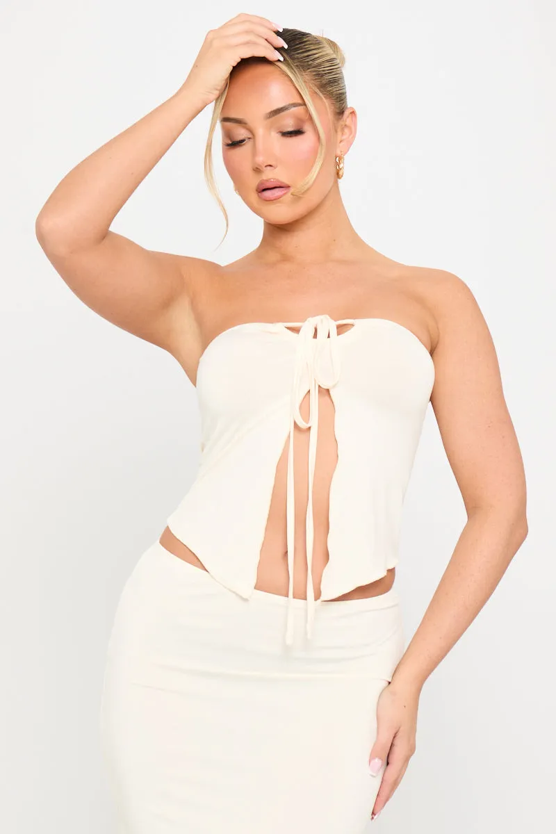 Cream Tie Detail Split Front Top & Maxi Skirt Co-Ord sold by Nothingbutstyle product image thumbnail 3