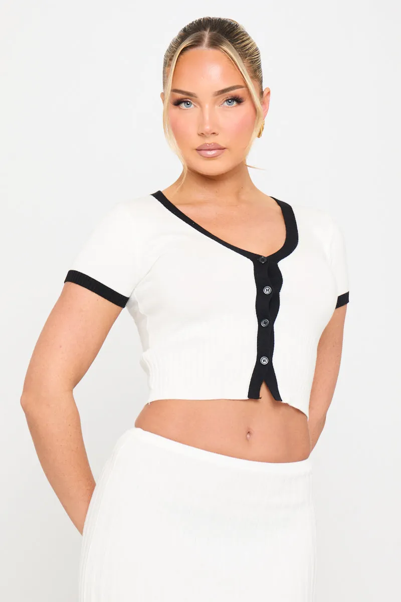 White Contrast Rib Knit Top & Midi Skirt Co-Ord sold by Nothingbutstyle product image thumbnail 3