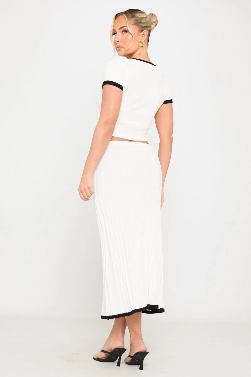 White Contrast Rib Knit Top & Midi Skirt Co-Ord sold by Nothingbutstyle product image thumbnail 4