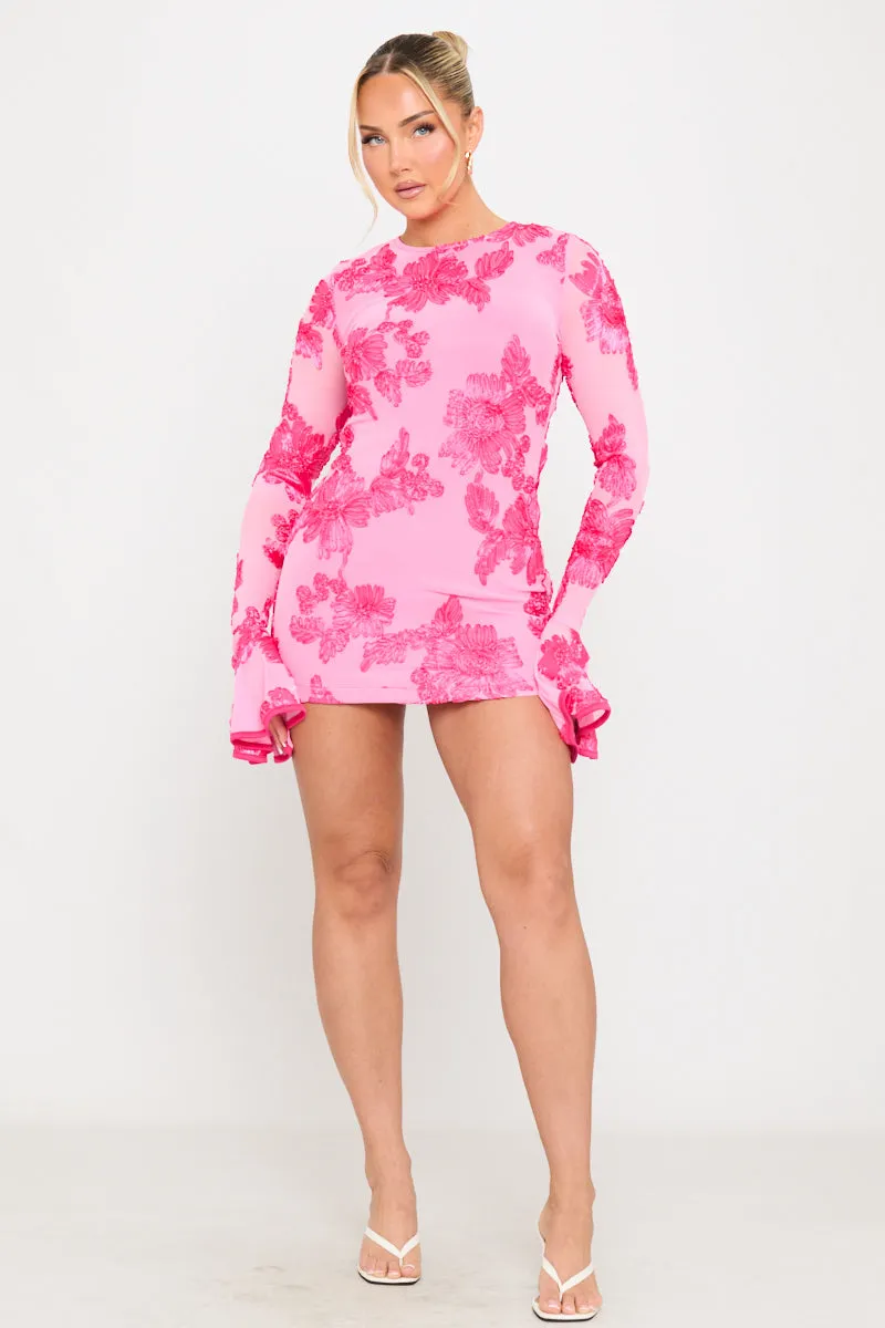Pink Floral Embroidered Open Back Mini Dress sold by Nothingbutstyle