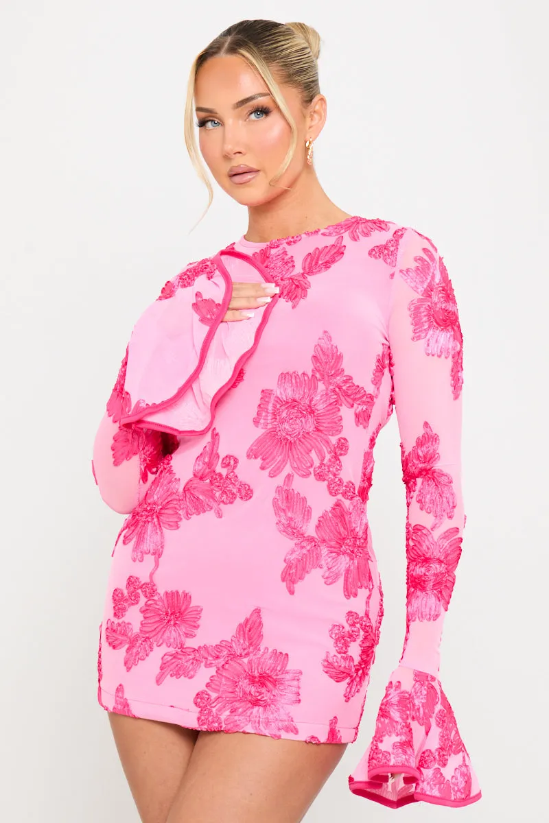 Pink Floral Embroidered Open Back Mini Dress sold by Nothingbutstyle product image thumbnail 3