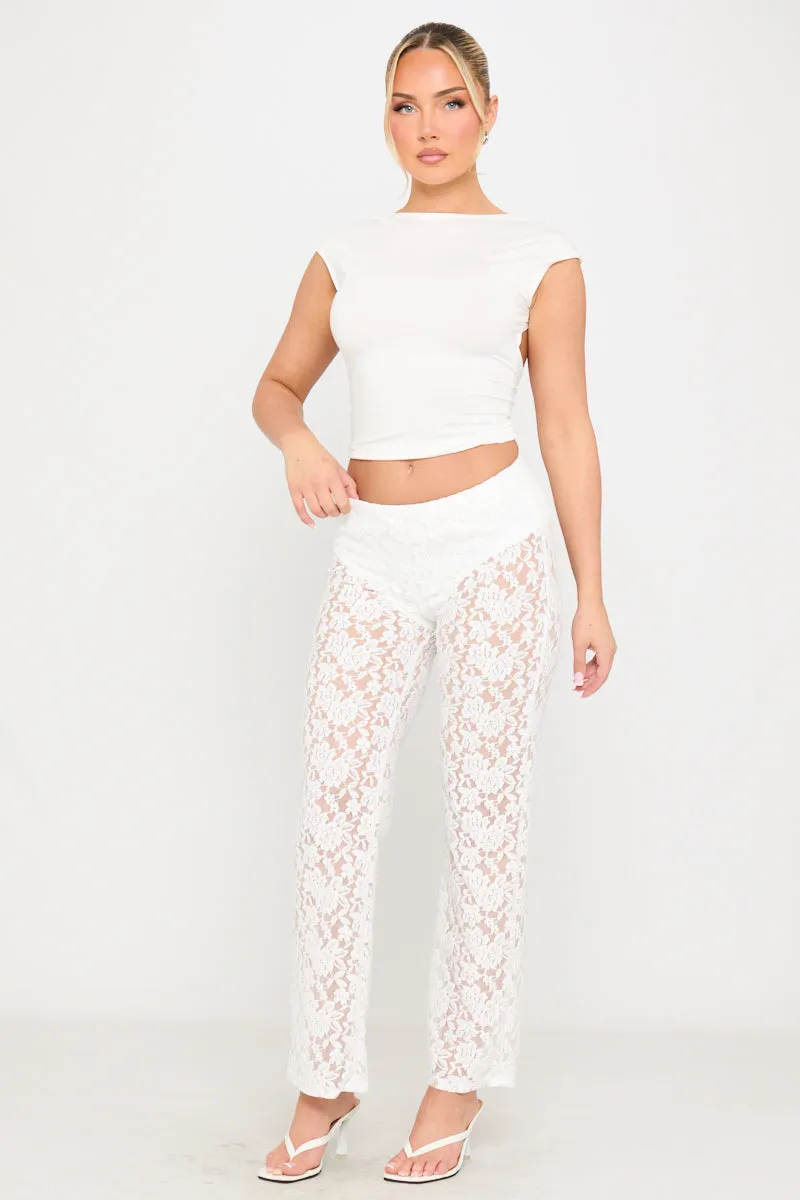 White Floral Lace Straight Leg Trousers sold by Nothingbutstyle product image thumbnail 3