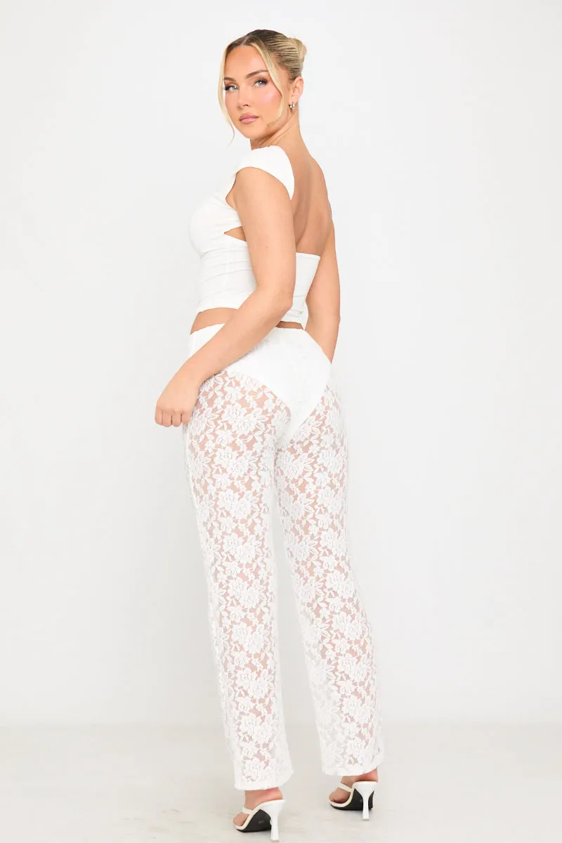 White Floral Lace Straight Leg Trousers sold by Nothingbutstyle product image thumbnail 4
