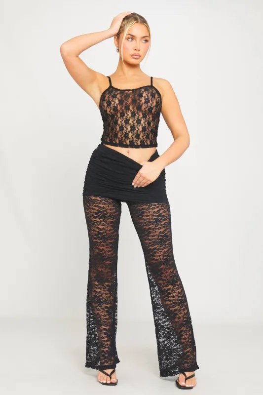 Black Sheer Lace Low Rise Flared Trousers sold by Nothingbutstyle