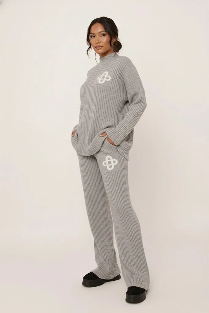 Light Grey Ribbed Knit Swirl Detail Loungewear Set sold by Nothingbutstyle product image thumbnail 3