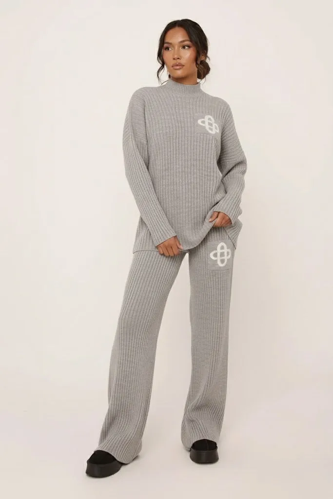 Light Grey Ribbed Knit Swirl Detail Loungewear Set sold by Nothingbutstyle