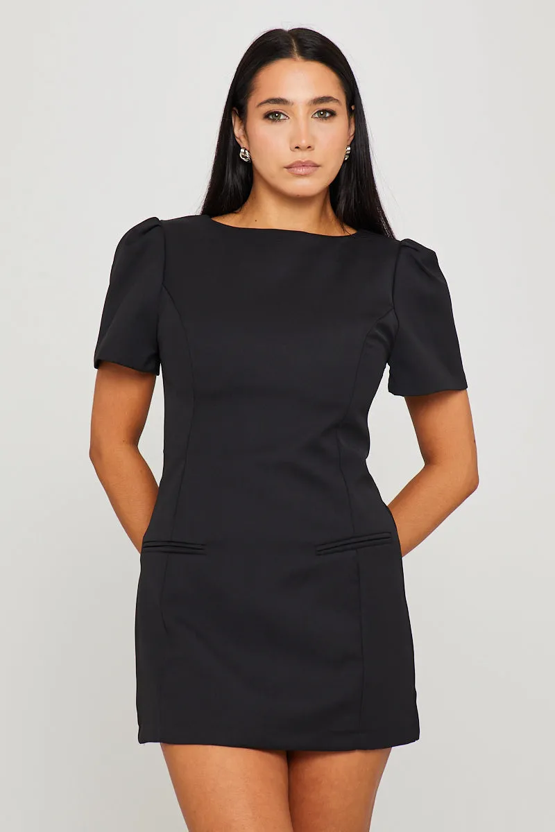 Black Short Sleeve Pleated Pocket Mini Dress sold by Nothingbutstyle