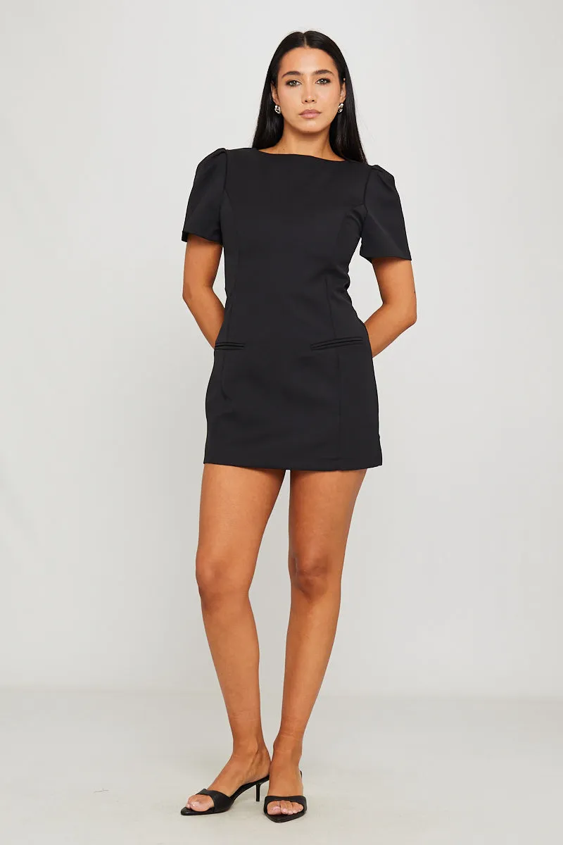 Black Short Sleeve Pleated Pocket Mini Dress sold by Nothingbutstyle product image thumbnail 2