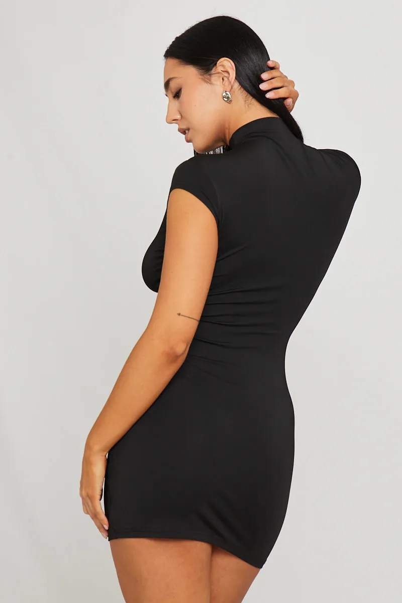Black High Neck Hook Detail Bodycon Mini Dress sold by Nothingbutstyle product image thumbnail 4