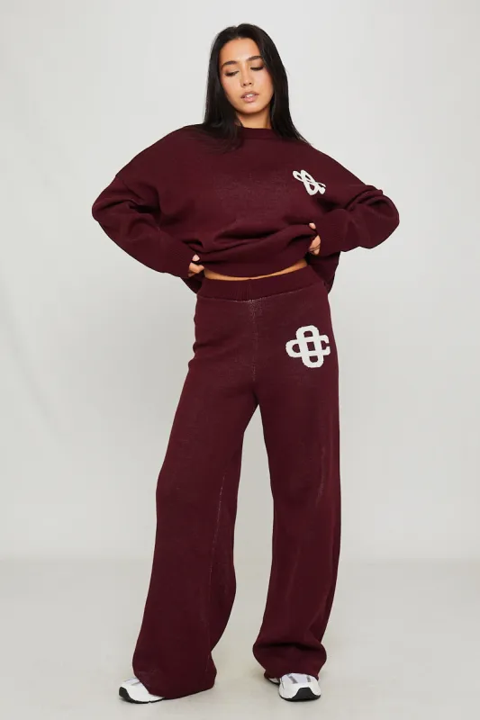 Wine Knit Oversized Swirl Detail Sweater & Joggers Co-Ord made by Stuart Weitzman