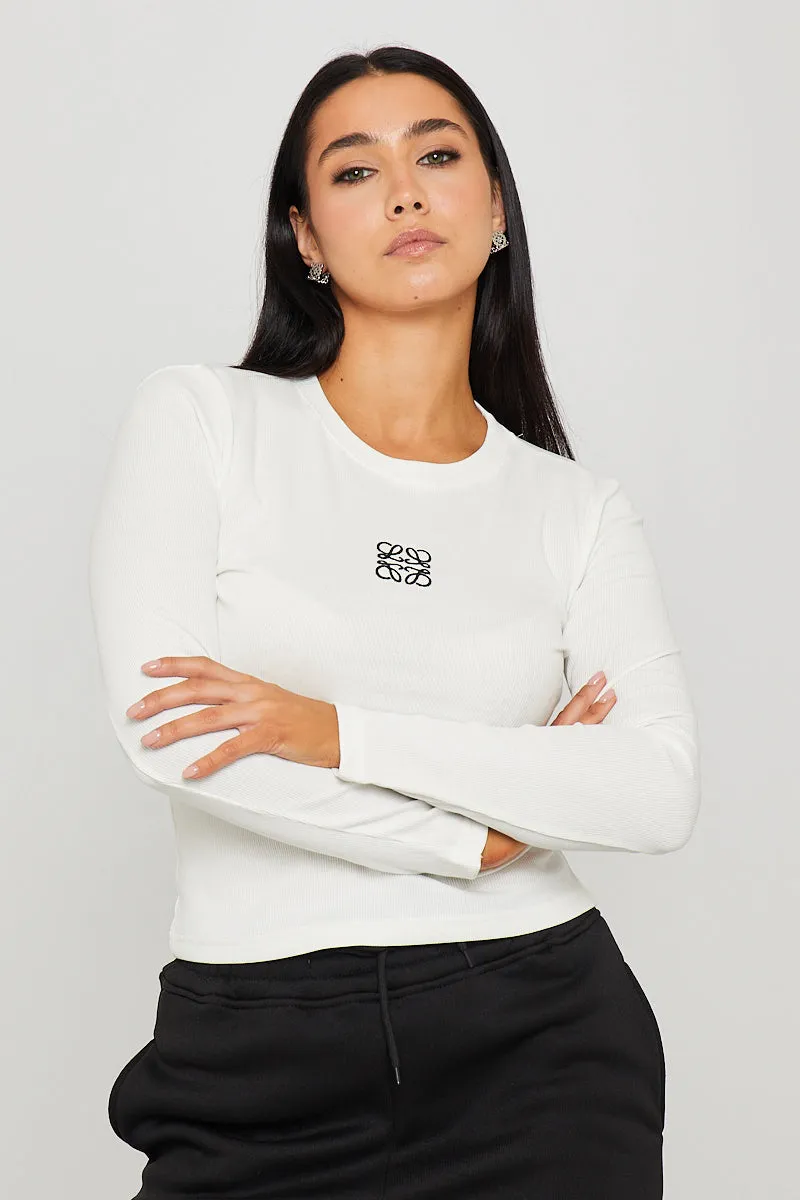 White Rib Anagram Embroidered Long Sleeve Top sold by Nothingbutstyle product image thumbnail 4