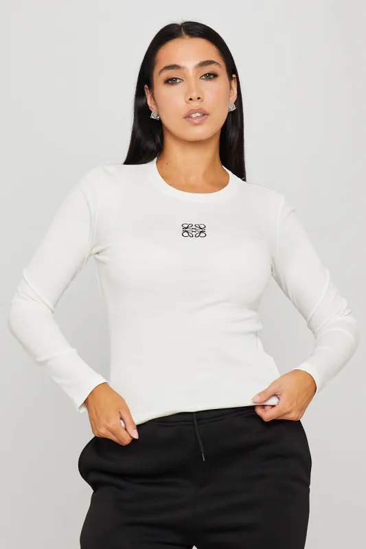 White Rib Anagram Embroidered Long Sleeve Top made by Nothingbutstyle