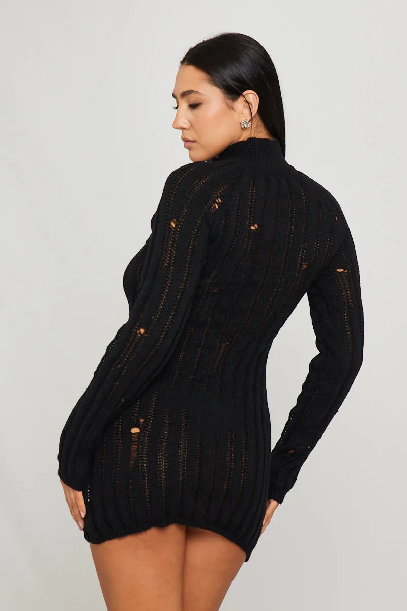 Black Turtle Neck Distressed Long Sleeve Jumper Dress sold by Nothingbutstyle product image thumbnail 4